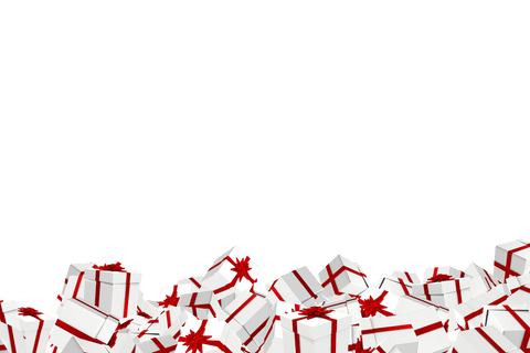 White presents with red ribbons on transparent background
