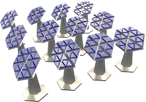 High angle view of transparent hexagon solar panels