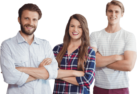 Transparent Group of Smiling Professionals Standing Confidently