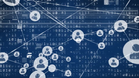 Digital Network Concept with Binary Code and Profile Icons