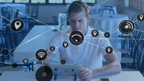 Technology Network Overlay on Businessman Using Tablet