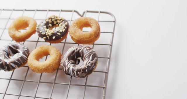 Assorted Donuts Cooling on Wire Rack with White Background - Download Free Stock Images Pikwizard.com