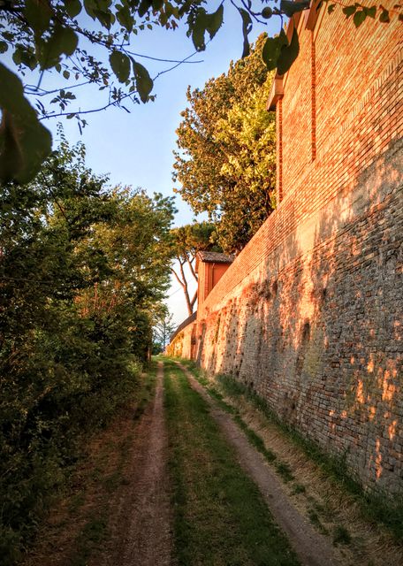 Rustic Dirt Path Along Historic Brick Wall in Afternoon Sun - Download Free Stock Images Pikwizard.com