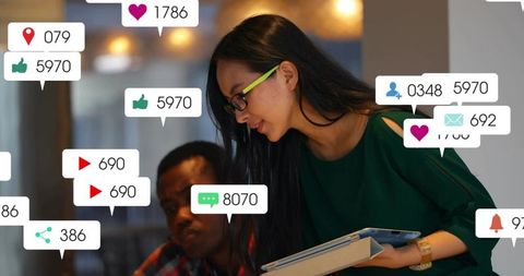 Presenting social metrics on tablet during collaborative office teamwork and dashboard review