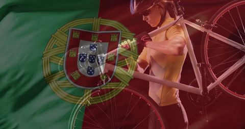 Female cyclist celebrating portugal's cycling passion