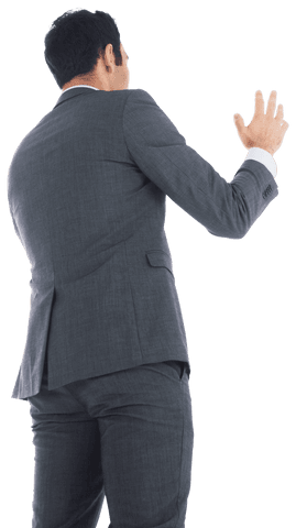 Frustrated biracial businessman on transparent background gesture