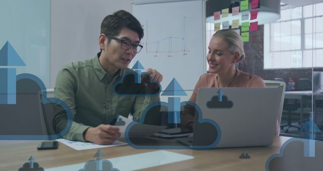 Business Colleagues Analyzing Project with Cloud Computing Graphics Overlay - Download Free Stock Images Pikwizard.com