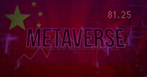 Metaverse with chinese flag and financial data graph