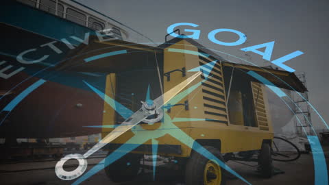 Digital Compass with Goal Concept at Industrial Shipping Dock