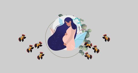 Pregnant Woman with Butterflies and Flowers in Hypnotic Motion