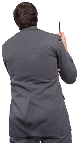 Thoughtful Caucasian Businessman on Transparent Background Holding Pen