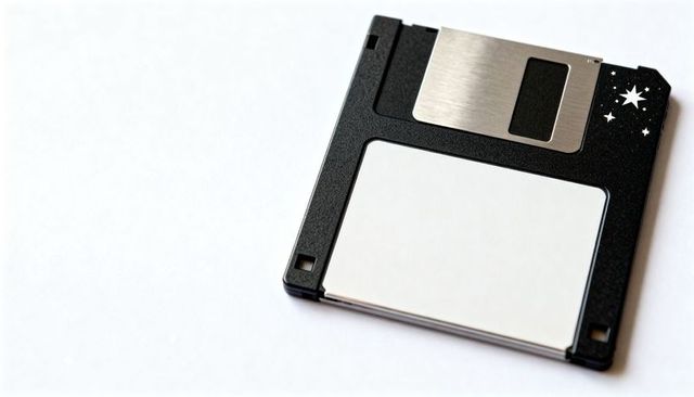 Retro 3.5-inch floppy disk with blank label on clean white surface