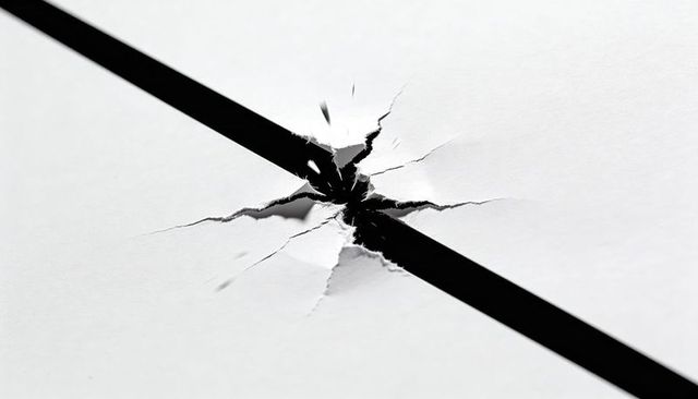 Torn paper burst with black diagonal stripe and frayed edges