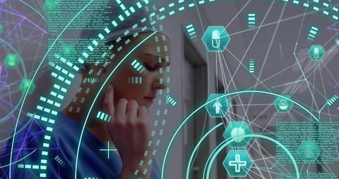 Futuristic healthcare technology network with female doctor