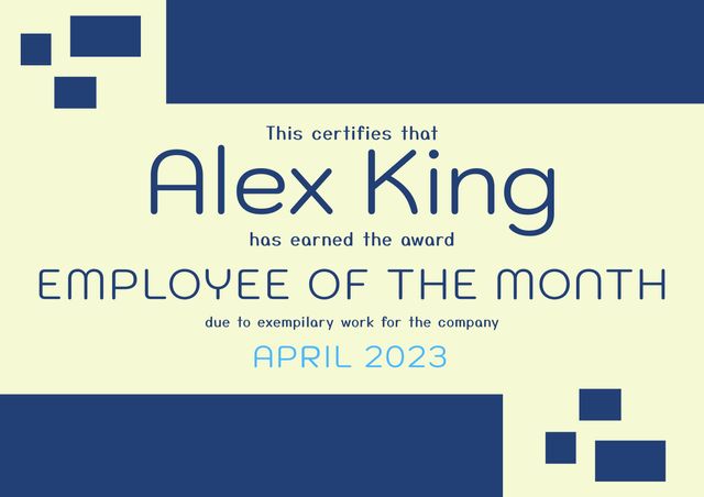 Employee of the Month Certificate Template with Name and Award Details in Blue - Download Free Stock Videos Pikwizard.com
