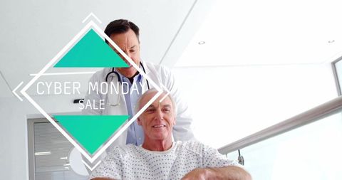 Healthcare professional assisting senior patient in hospital hallway