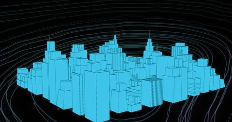Futuristic City Blueprint with Network Lines