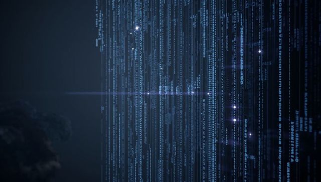 Futuristic Digital Code Streams with Lens Flares and Nodes