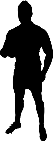 Transparent rugby player holding ball studio shot