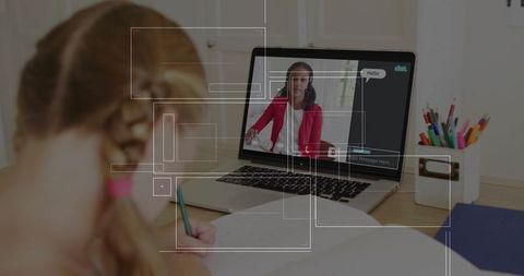 Online study session featuring student interacting with friend on laptop