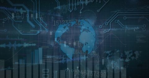 Digital Data Processing with Global Map and Circuitry - Download Free Stock Images Pikwizard.com