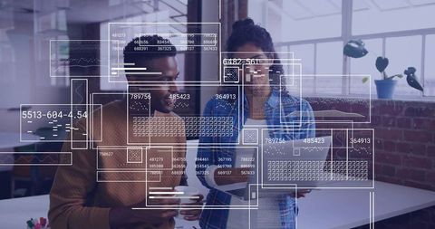 Collaborating over Tablet with Augmented Data HUD in Modern Loft Office for Teamwork