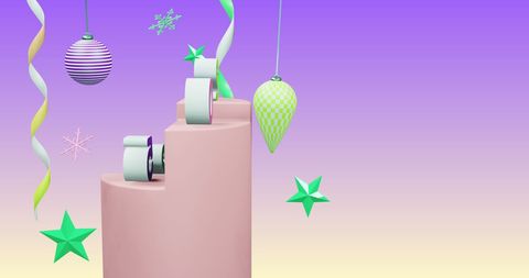 Futuristic 2025 Holiday Decorations on Purple Background