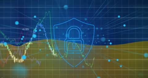 Financial Security with Ukraine Flag Background and Graphs