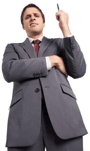 Thoughtful Confident Businessman on Transparent Background