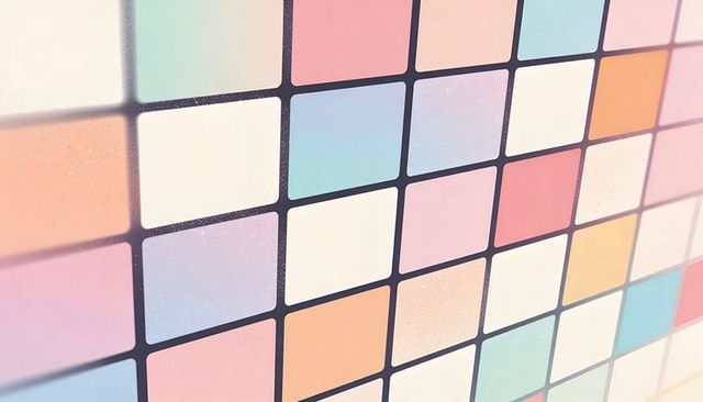 Soft pastel tile mosaic grid in diagonal perspective for modern interior and design