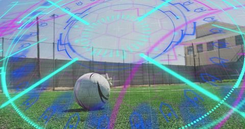 Soccer Player with Prosthetic Limb Engaging with Futuristic Technology Overlay