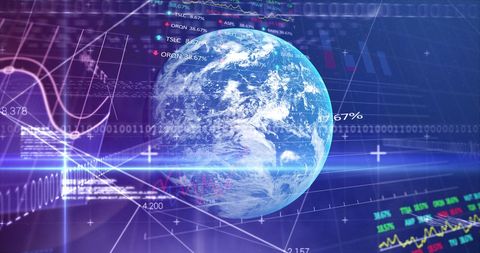 Global Market Data Concept with Holographic Earth and Stock Tickers - Download Free Stock Images Pikwizard.com