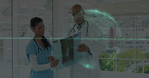 Doctors Utilizing Augmented Reality in Modern Healthcare Facility