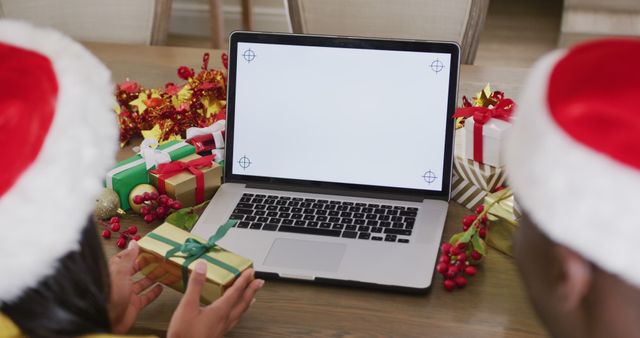 Virtual Christmas Celebration with Gifts and Holiday Decorations - Download Free Stock Images Pikwizard.com