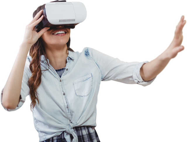 Excited Woman Engaging with VR Headset Transparent Background - Download Free Stock Videos Pikwizard.com