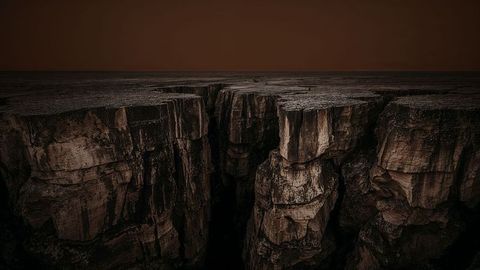 Majestic Narrow Canyon with Desert Plateau and Layered Cliffs