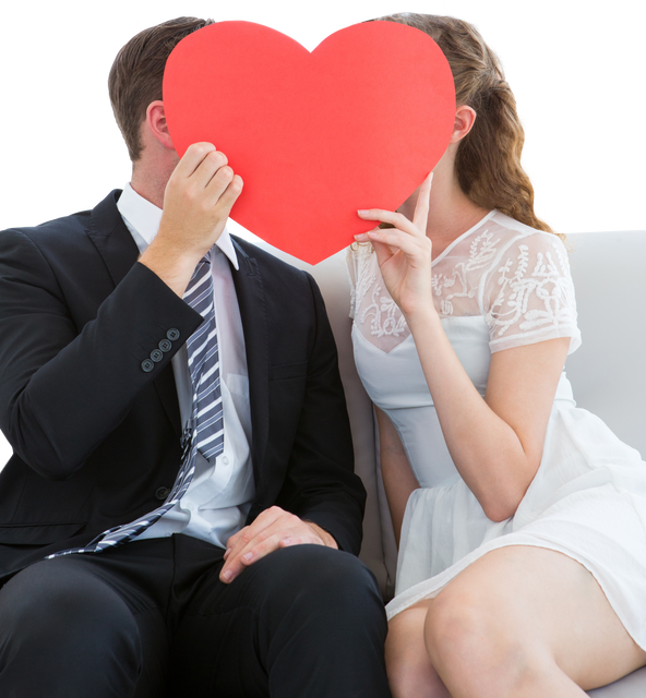 Couple Hiding Faces Behind Red Heart Shaped Paper, Romantic Concept on Transparent Background - Download Free Stock Videos Pikwizard.com