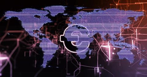 Holographic world map with neon connectivity grid