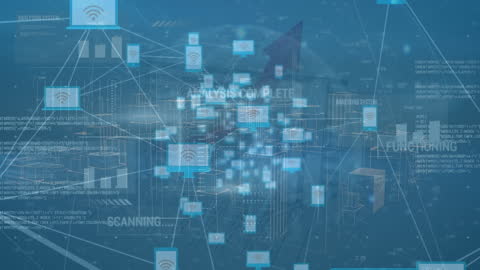 Futuristic Digital Network Connections on Blue Interface