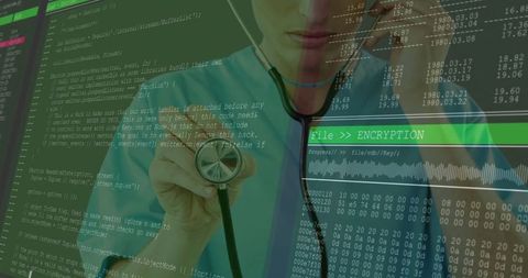 Doctor integrating healthcare and cybersecurity with data encryption