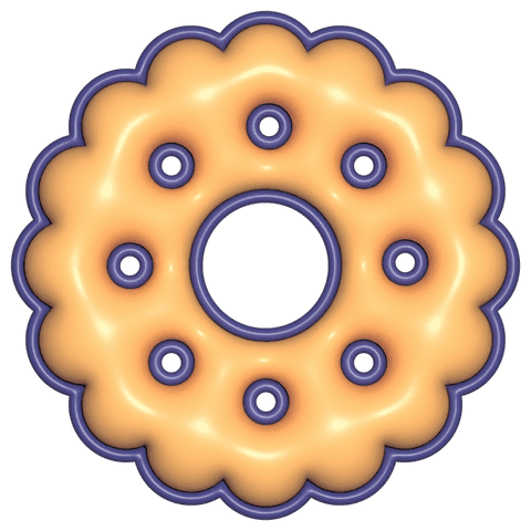 Transparent glossy scalloped ring cookie with purple trim, 3d duotone donut icon