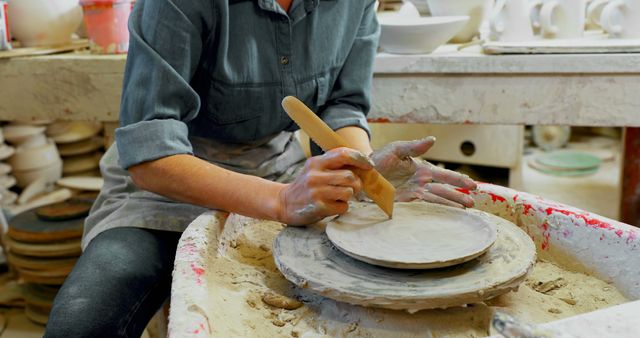 Potter Crafting Clay Vase on Wheel in Studio Workshop - Download Free Stock Images Pikwizard.com