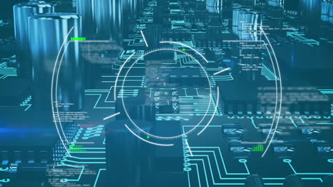 Futuristic Data Processing on Circuit Board Animation