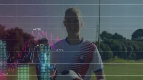 Soccer Player Holding Ball with Financial Data Graph Overlay