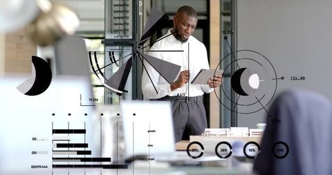 Business Professional Analyzing Data with Futuristic Digital Interface