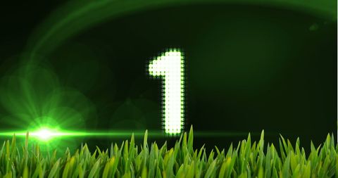 Green Digital Countdown with Grass and Light Effects