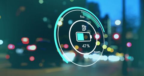 Electric Vehicle Interface Displaying Charge Status at Night