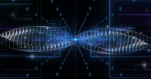 Futuristic DNA Strand Intertwined with Digital Connections