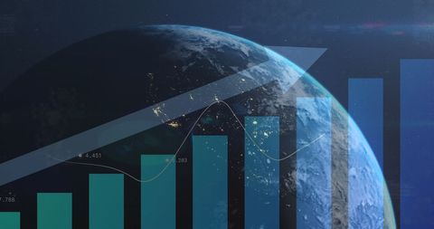 World Planet Overlaid with Growing Financial Charts and KPI Graphs - Download Free Stock Images Pikwizard.com