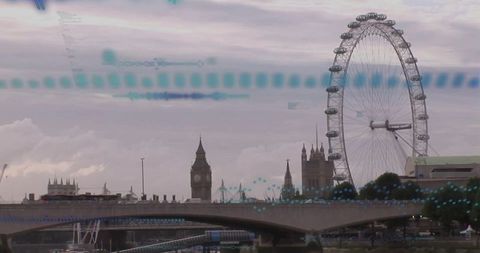 Futuristic London Skyline with Data Overlay and Iconic Landmarks